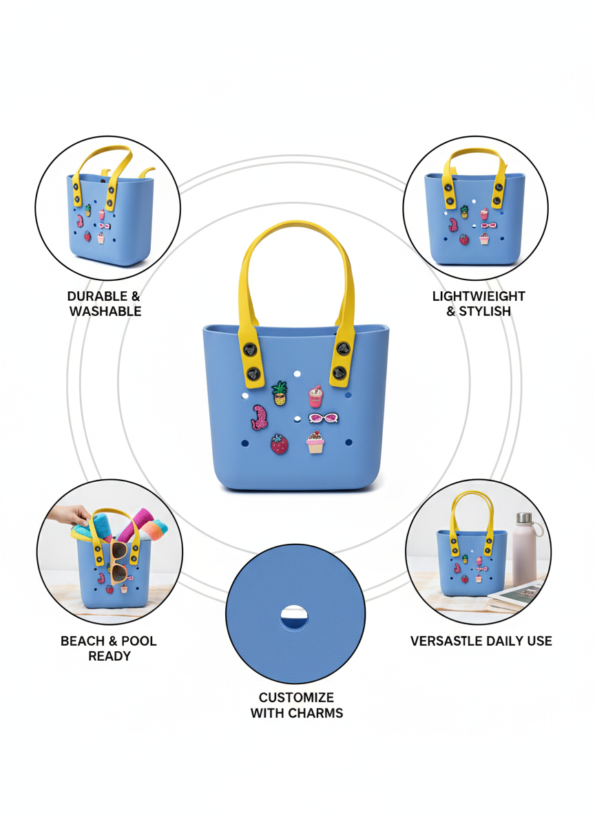 Charm-Compatible Waterproof Tote Bag – Perfect for Beach & Travel
