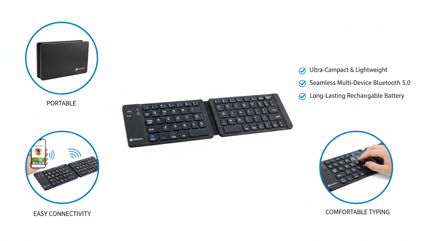 Ultra-Slim Foldable Bluetooth Keyboard with Rechargeable Battery, Pocket-Sized Design, Multi-Device Compatibility for Smartphones, Tablets, and Laptops