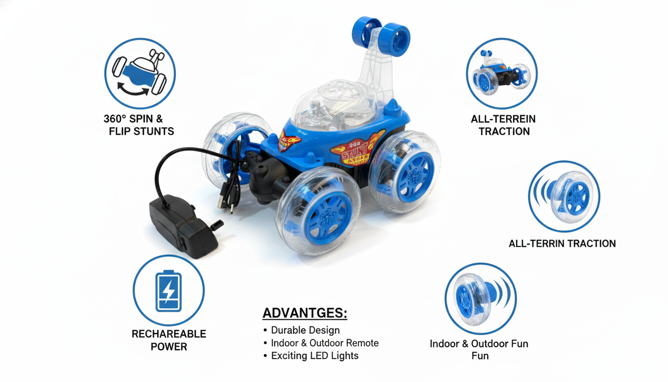 360° Spinning LED Stunt Car – High-Speed RC Toy
