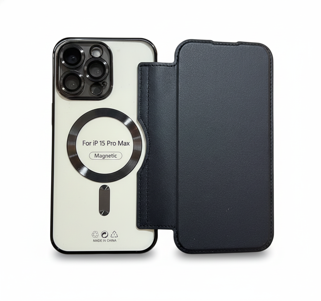 Premium MagSafe-Compatible Flip Wallet Leather Case with Lens Protection for iPhone Pro Max Series