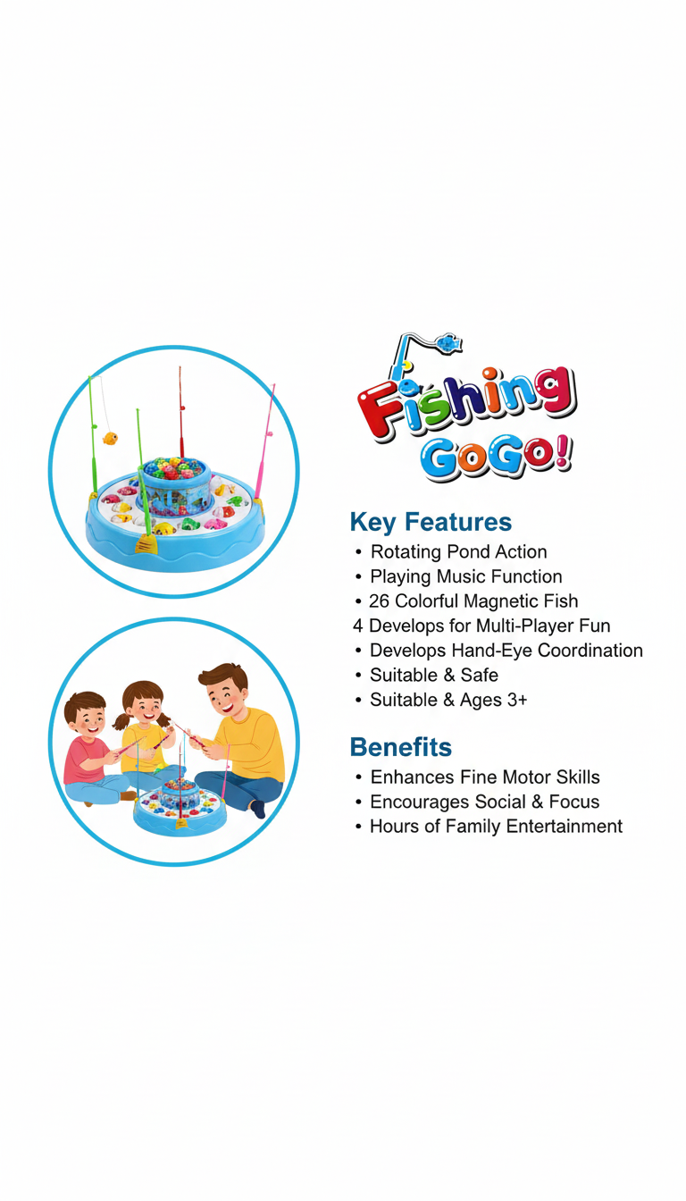 Rotating Magnetic Fishing Toy Set with 26+ Fish & 4 Rods