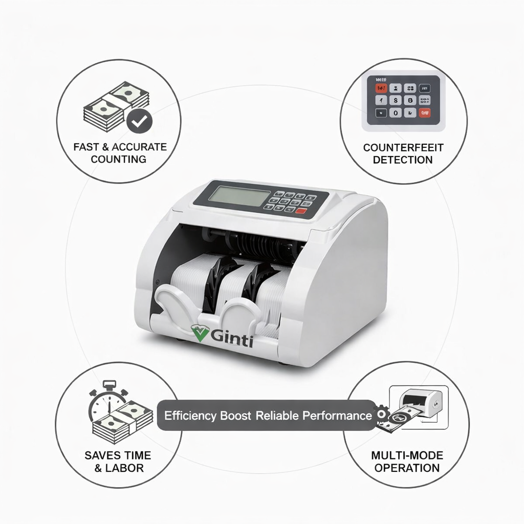 GINTI COUNTER High-Speed Automatic Currency Note Counting Machine with UV/MG Counterfeit Detection, Accurate Value Calculation, LED Display, and Efficient Cash Handling for Retail and Office Use