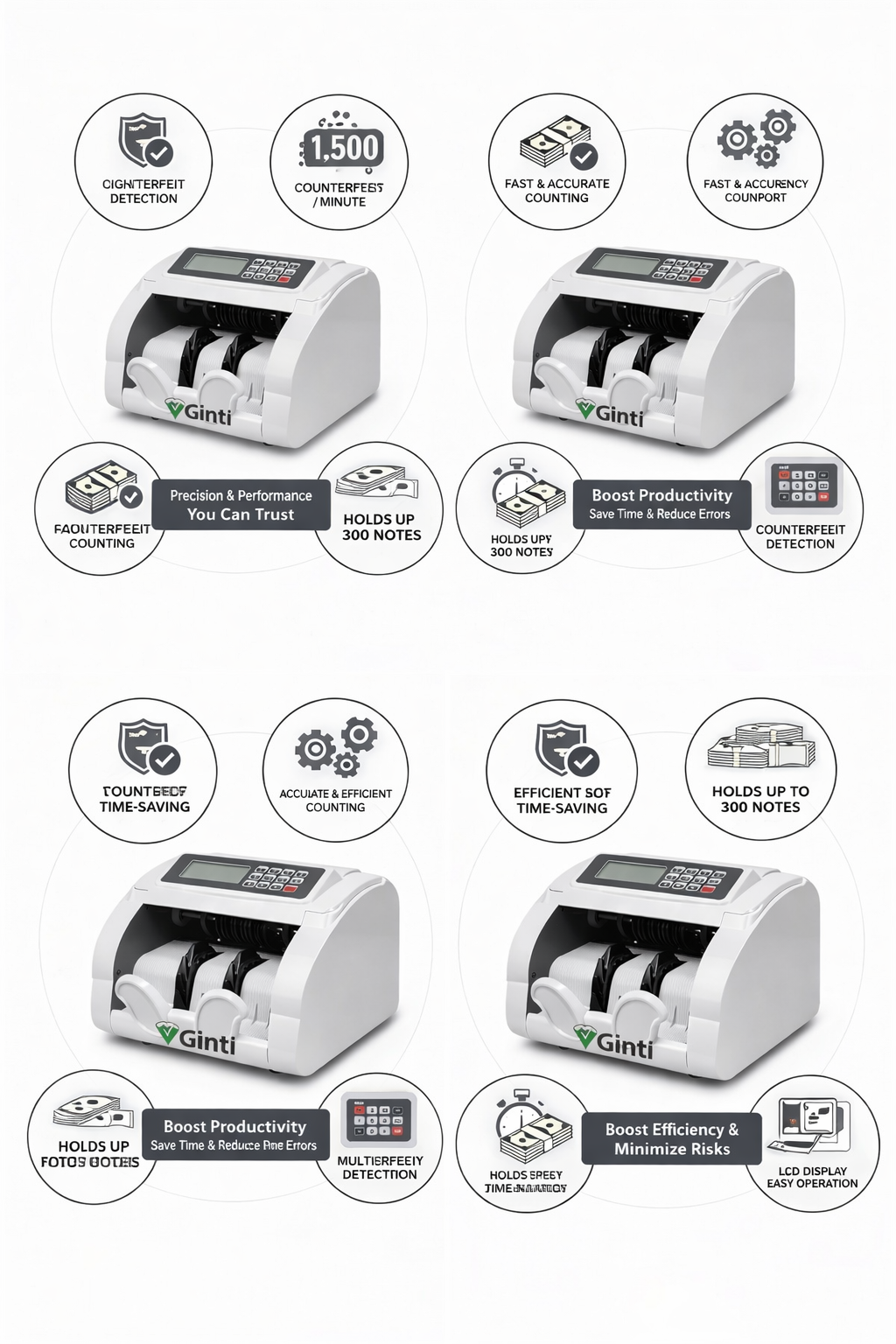 GINTI COUNTER High-Speed Automatic Currency Note Counting Machine with UV/MG Counterfeit Detection, Accurate Value Calculation, LED Display, and Efficient Cash Handling for Retail and Office Use