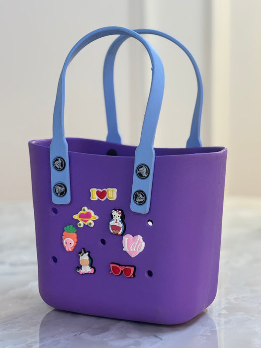 "Customizable Black Tote Bag with Cute Pop Charms"