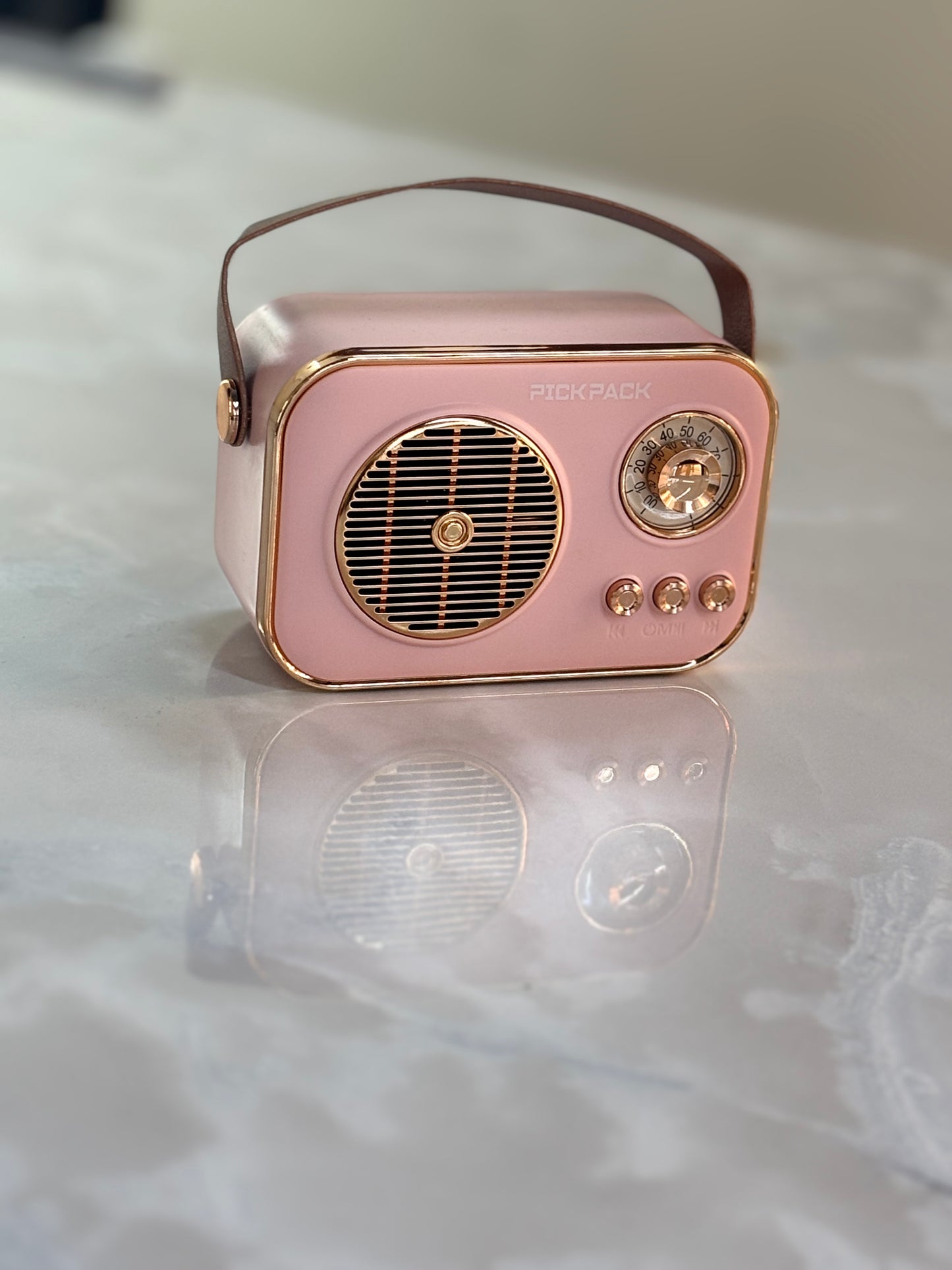 Vintage Pink Portable Bluetooth Speaker – Retro Mini Radio Design with Handle