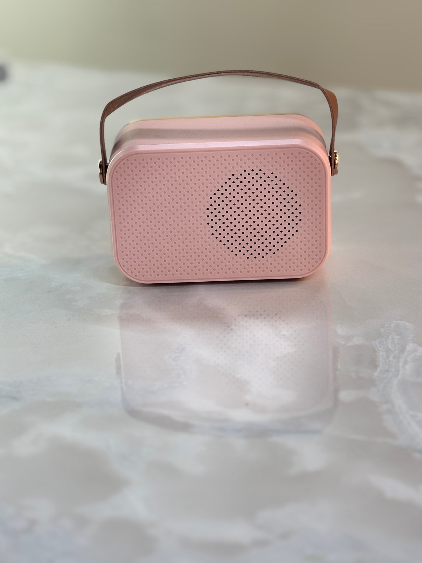 Vintage Pink Portable Bluetooth Speaker – Retro Mini Radio Design with Handle