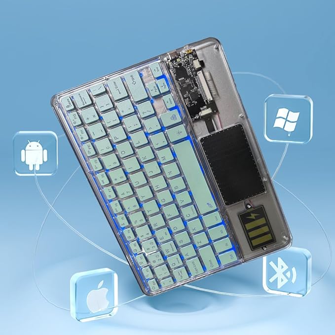 Universal Wireless Keyboard with Touchpad & Backlit for iPad, Samsung Tab, Computer | Multi Device Connection, Transparent Look, Rechargeable