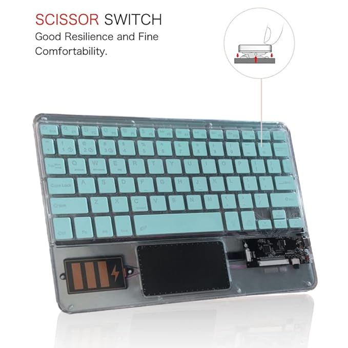 Universal Wireless Keyboard with Touchpad & Backlit for iPad, Samsung Tab, Computer | Multi Device Connection, Transparent Look, Rechargeable