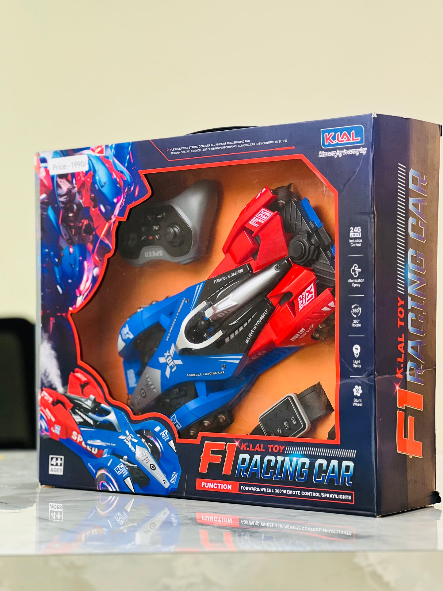 K.LAL F1 Racing Car – 2.4GHz Remote Control Stunt Car with Spray, Lights & 360° Spins