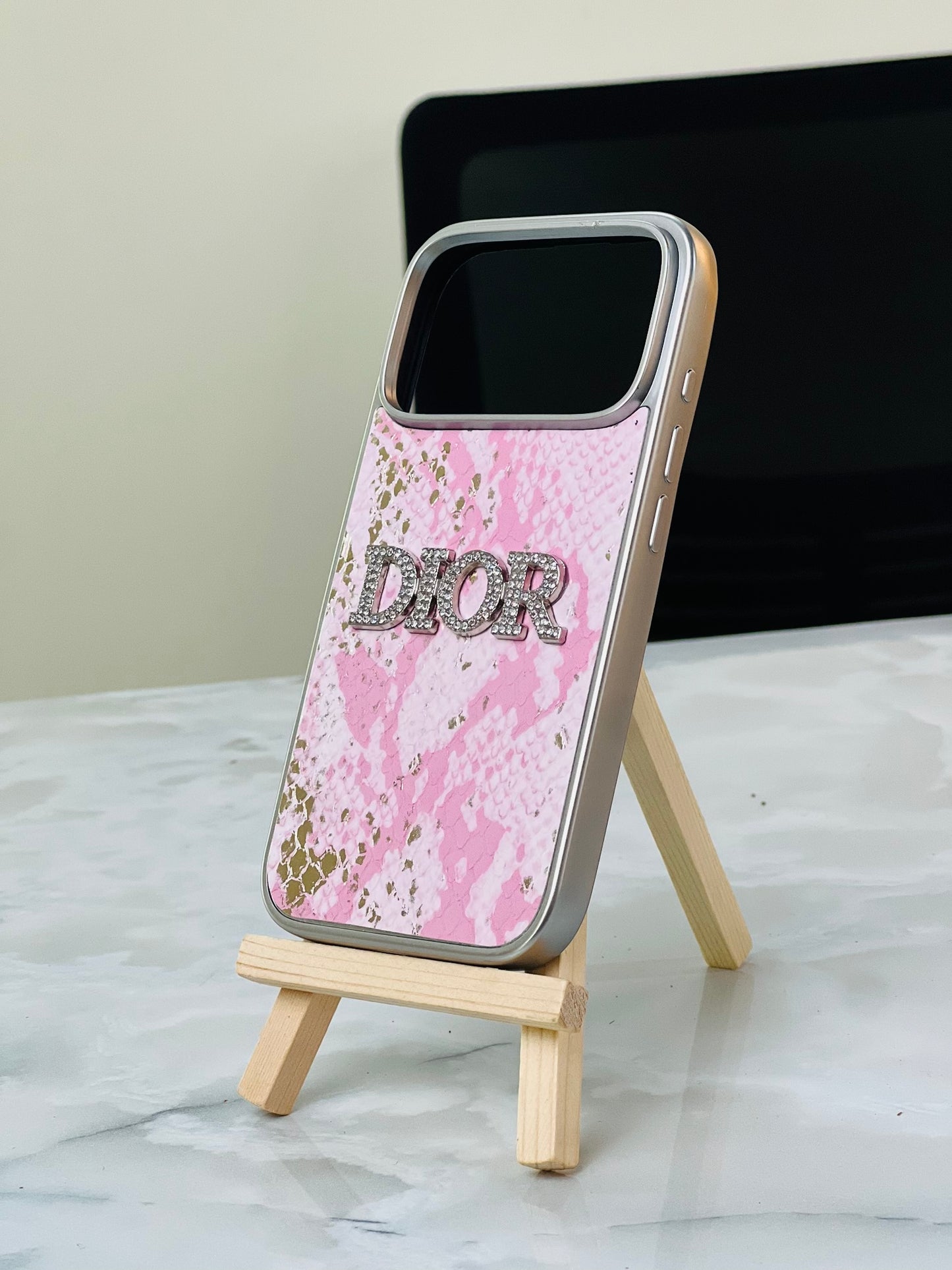 Pink Luxury DIOR-Inspired Designer Phone Case with Rhinestone Bling