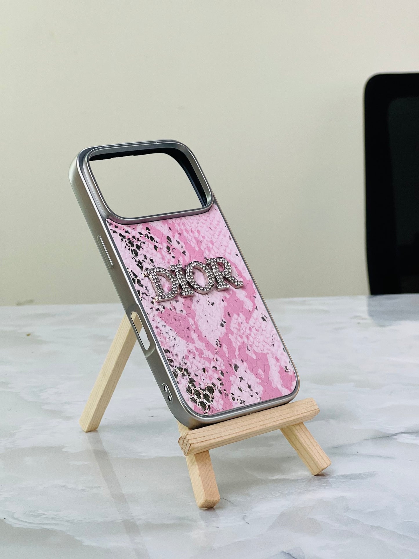 Pink Luxury DIOR-Inspired Designer Phone Case with Rhinestone Bling