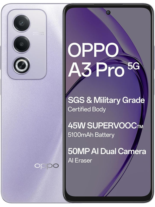 OPPO A3 Pro 5G (Moonlight Purple, 8GB RAM, 128GB Storage)|6.67” HD+ 120Hz Refresh Rate Screen | 45W SUPERVOOC