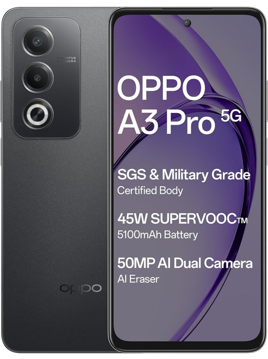 OPPO A3 Pro 5G (Starry Black, 8GB RAM, 256GB Storage)|6.67” HD+ 120Hz Refresh Rate Screen | 45W SUPERVOOC