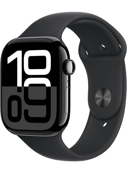 Apple Watch Series 10 GPS 46mm Jet Black Aluminium Case with Black Sport Band - S/M