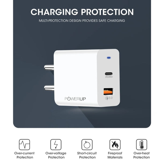 POWERUP Max Charge 20W USB Type-C Ultra Smart Wall Charger