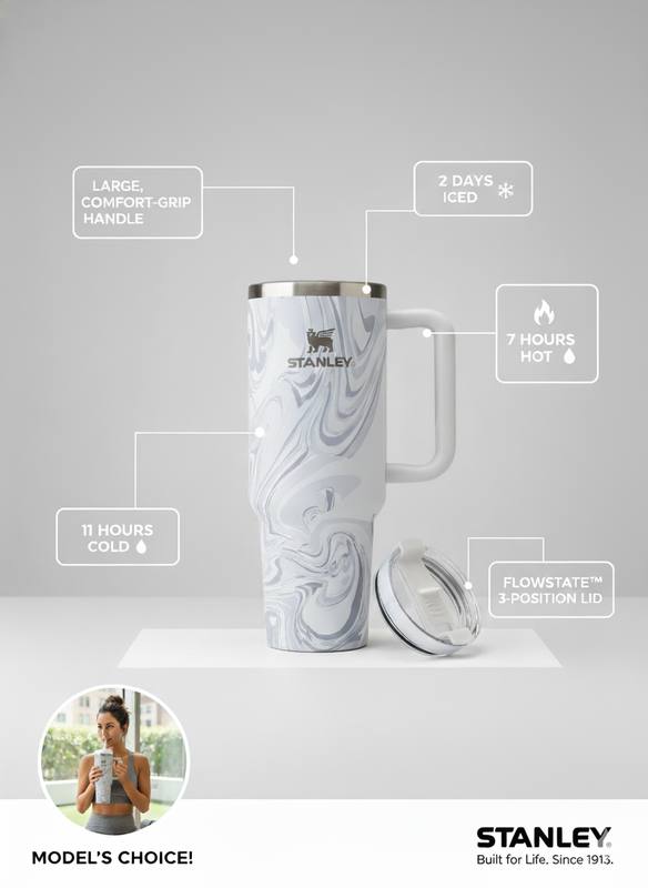 Stainless Steel Quencher Tumbler with Handle – Marble Design Travel Mug — photo 2