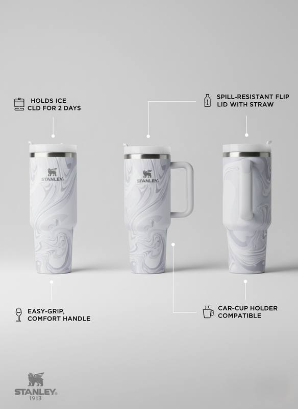Stainless Steel Quencher Tumbler with Handle – Marble Design Travel Mug — photo 3