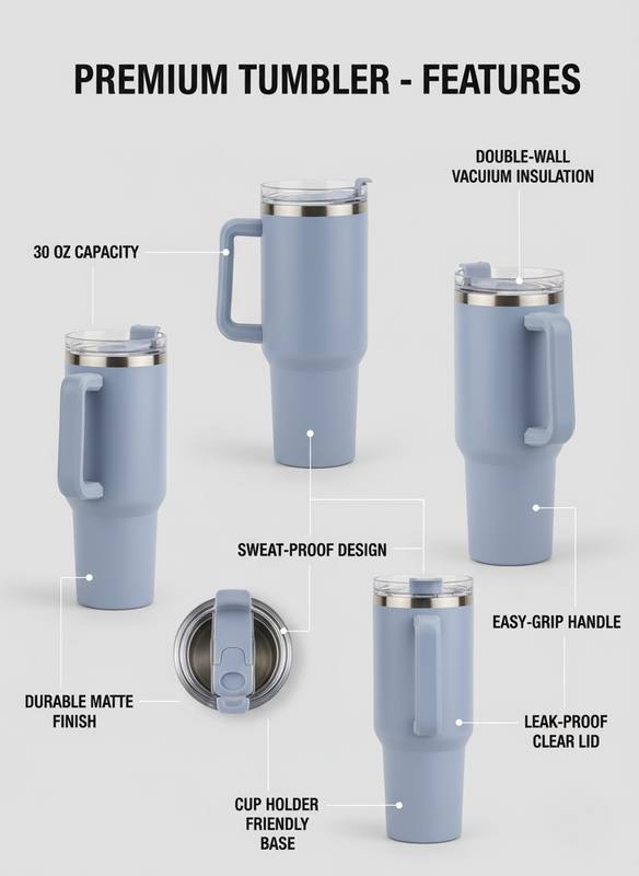 Ergonomic Handle 40oz Tumbler: Spill-Proof Lid & Double-Walled Durability — photo 2