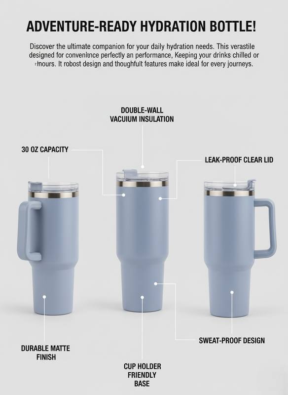 Ergonomic Handle 40oz Tumbler: Spill-Proof Lid & Double-Walled Durability — photo 3