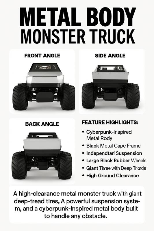 Alloy Metal Monster Truck 1:8 Scale | 2.4GHz Remote Control Pickup Car – Heavy Duty Off-Road RC Toy — photo 2
