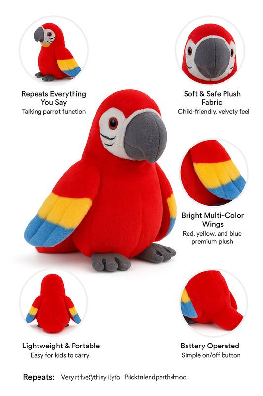 Talking Parrot Educational Plush – Colorful, Safe & Battery Operated — photo 3