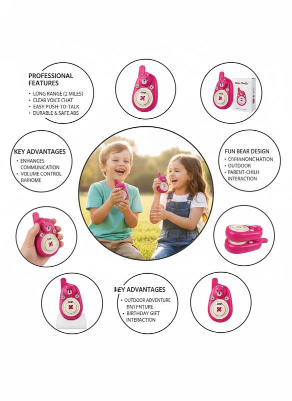 Bear Buddy Kids Walkie Talkies – Long Range, Clear Sound, Cute Bear Design — photo 2