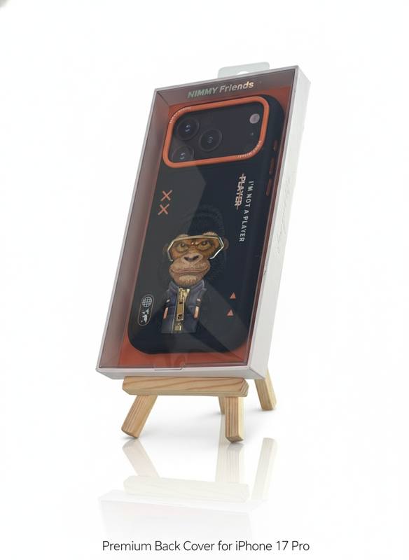 iPhone 17 Pro Rugged Back Cover with Cartoon Gorilla & Orange Bumper