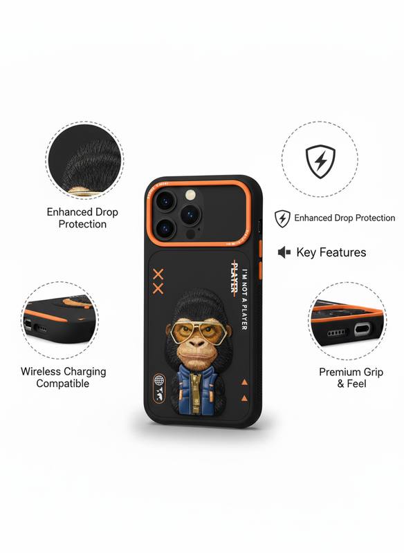 iPhone 17 Pro Rugged Back Cover with Cartoon Gorilla & Orange Bumper — photo 2
