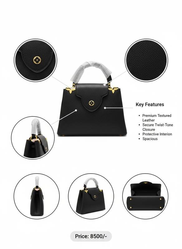 Structured Black Leather Satchel with Gold Hardware — photo 2