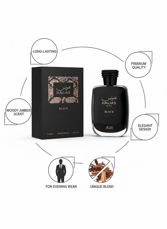 Hawas Black for Him 100ml – Long-Lasting Premium Men’s Eau de Parfum — photo 2