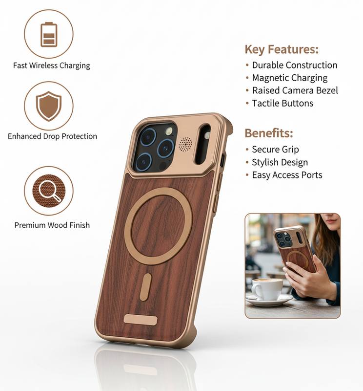 Premium Wood Texture MagSafe Case for iPhone 17 Pro | Luxury Shockproof Protective Cover | Vintage Wooden Finish