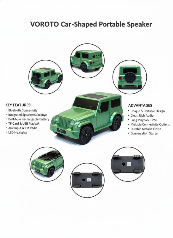 Metallic Green SUV Bluetooth Speaker – Portable Wireless Audio Mini Vehicle — photo 3