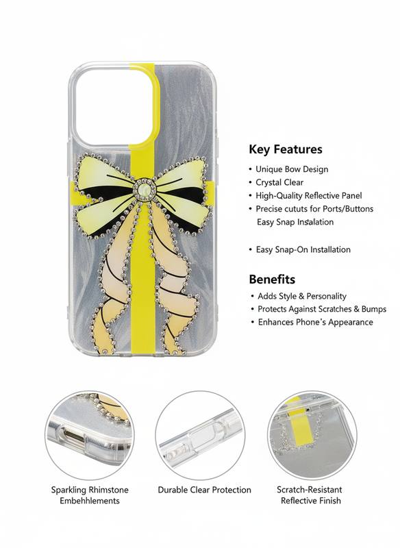 Luxury Yellow Ribbon Crystal Clear Case for iPhone 16 Pro — photo 3