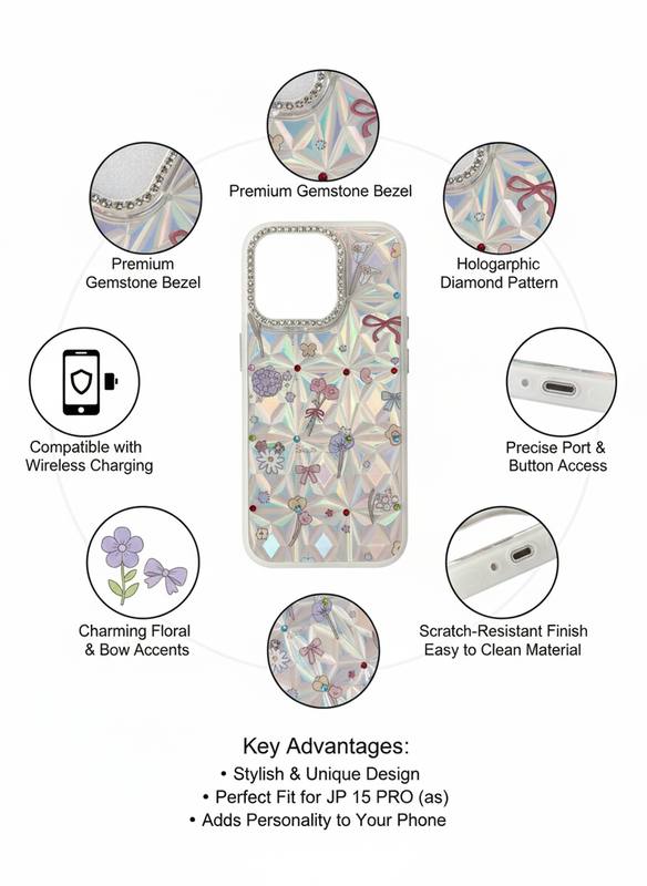 Elegant Iridescent Floral Armor Case – Premium Protection for iPhone 16 Series — photo 3