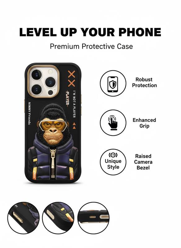 iPhone 16 Pro Shockproof Case with 3D Monkey Art | Anti-Slip & Camera Protection — photo 3