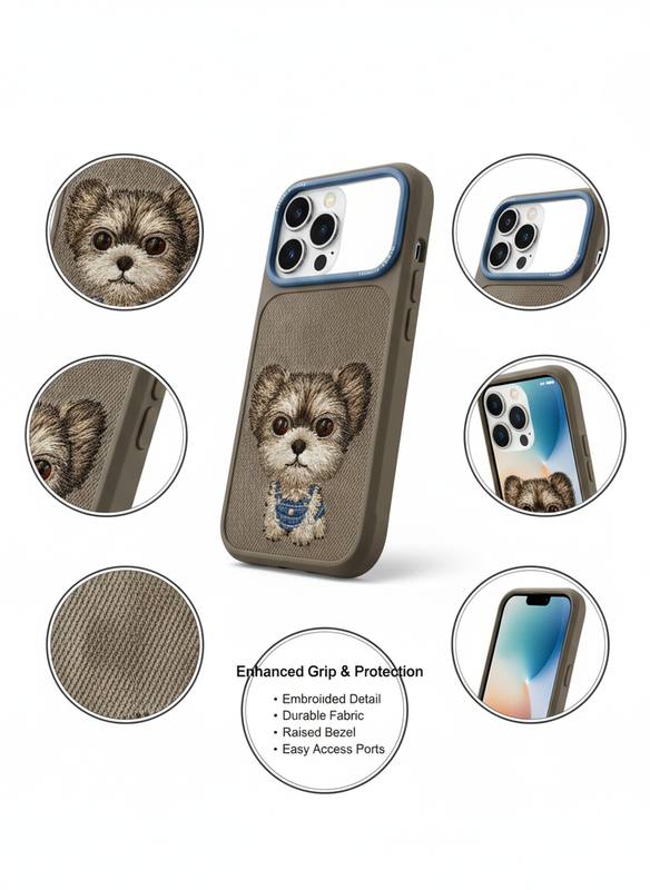 Cute Embroidered Puppy Dog iPhone 17 Pro Case - Soft Fabric, Slim Fit & Protective — photo 2