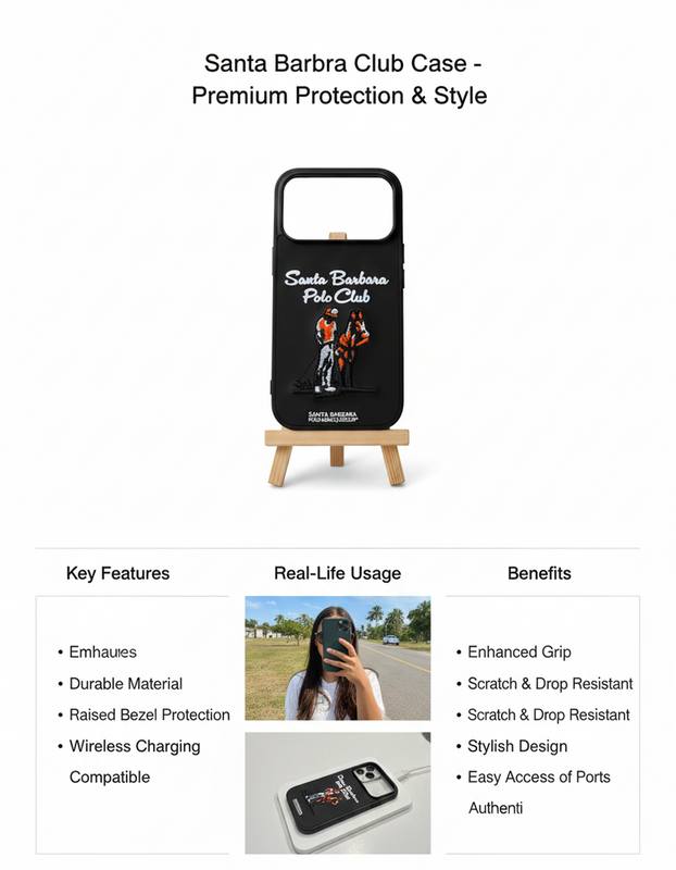 Santa Barbara Polo Club iPhone 17 Pro Case - Premium Embroidered, Shockproof & Wireless Charging Compatible