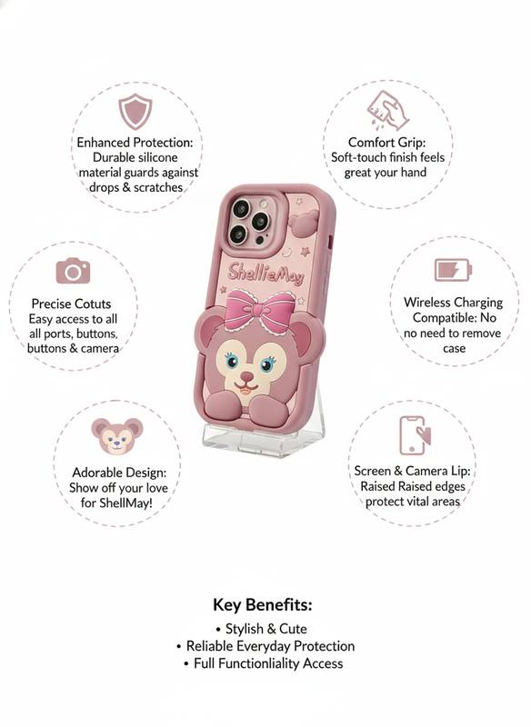 Cute Disney ShellieMay Bow Design Phone Cover for iPhone 13, 14, 15, 16 Pro - Enhanced Protection — photo 3
