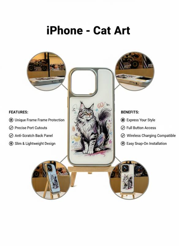 iPhone 16 Pro Cat Art Phone Case | Full Edge Protection & Drop Resistant | Anti-Scratch Back Panel — photo 2