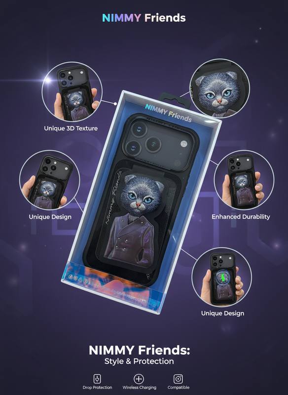 Nimmy Friends 3D Cat Design iPhone 17 Pro Case - Premium, Shock-Resistant Cover with Wireless Charging Support