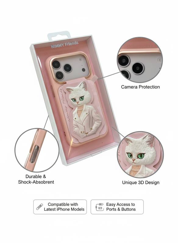 Chic NIMMY Friends Pink 3D Cat Phone Case for iPhone 17 Pro - Unique Character Design & Perfect Fit — photo 2