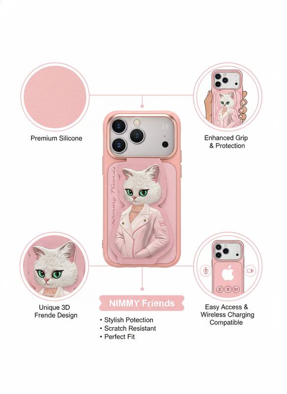 Chic NIMMY Friends Pink 3D Cat Phone Case for iPhone 17 Pro - Unique Character Design & Perfect Fit — photo 3
