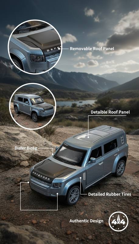 Land Rover Defender 4x4 Die-Cast Model | Realistic SUV Toy with Pull-Back Action & Openable Doors — photo 3