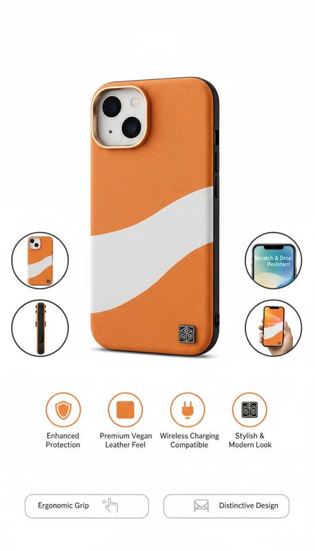 Premium Vegan Leather Wave iphone 11 Case – Shock Resistant & Slim Design (Orange) — photo 2