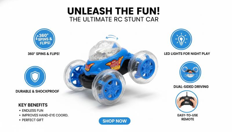 360° Spinning LED Stunt Car – High-Speed RC Toy — photo 2