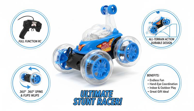 360° Spinning LED Stunt Car – High-Speed RC Toy — photo 3