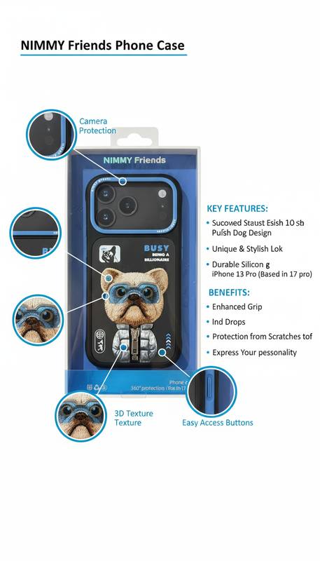 3D Embroidered Dog Armor Case for iPhone 17 Pro – Shockproof 360° Protection — photo 2