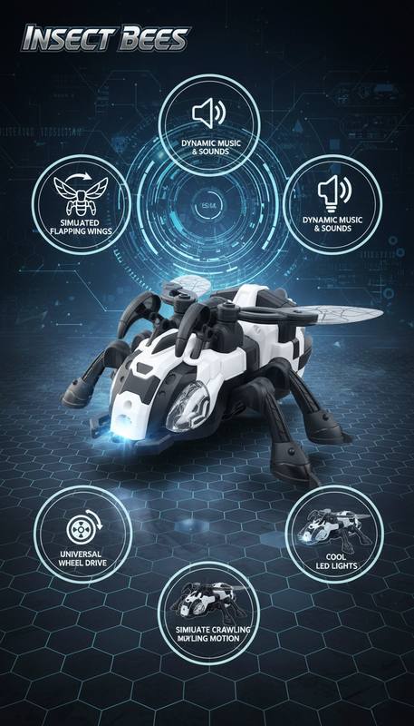 Insect Bees Robotic Crawling Toy – LED Lights, Music & Flapping Wings — photo 2