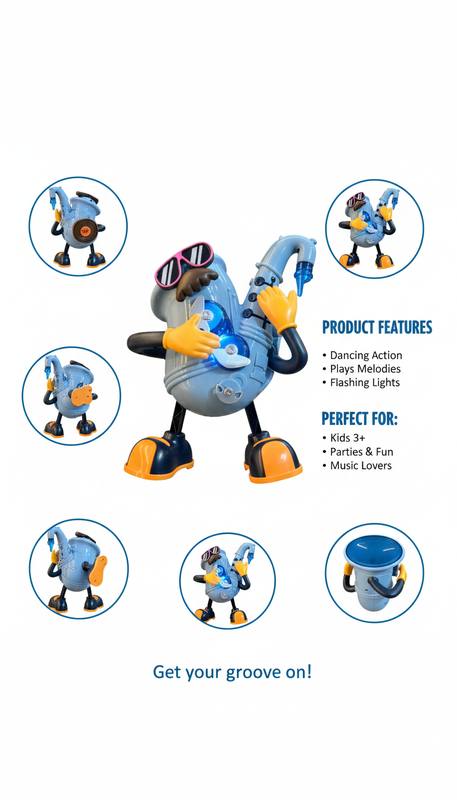 Dancing Saxophone Toy with Music, Lights, Funky Dance Moves, Interactive Fun, Bright LED Effects, Kids Entertainment Gift, Musical Cartoon Character Toy for Boys & Girls — photo 2