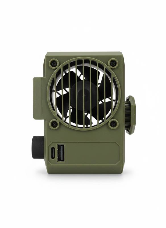 Portable Tactical Mini Fan with Powerful Airflow, Long-Lasting Rechargeable Battery, Fast USB-C Charging, Rugged Military Design, Compact Outdoor Cooling Device for Camping, Travel, Desk Use and Everyday Heat Relief